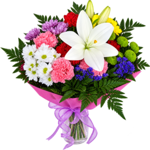 Ramo de margaritas, claveles y lilium oriental