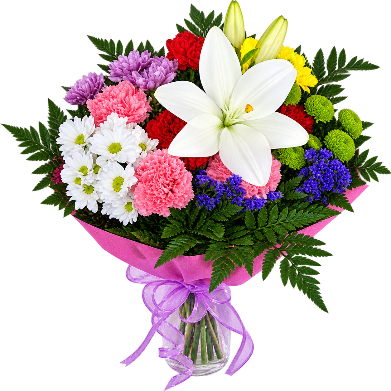 Ramo de margaritas, claveles y lilium oriental